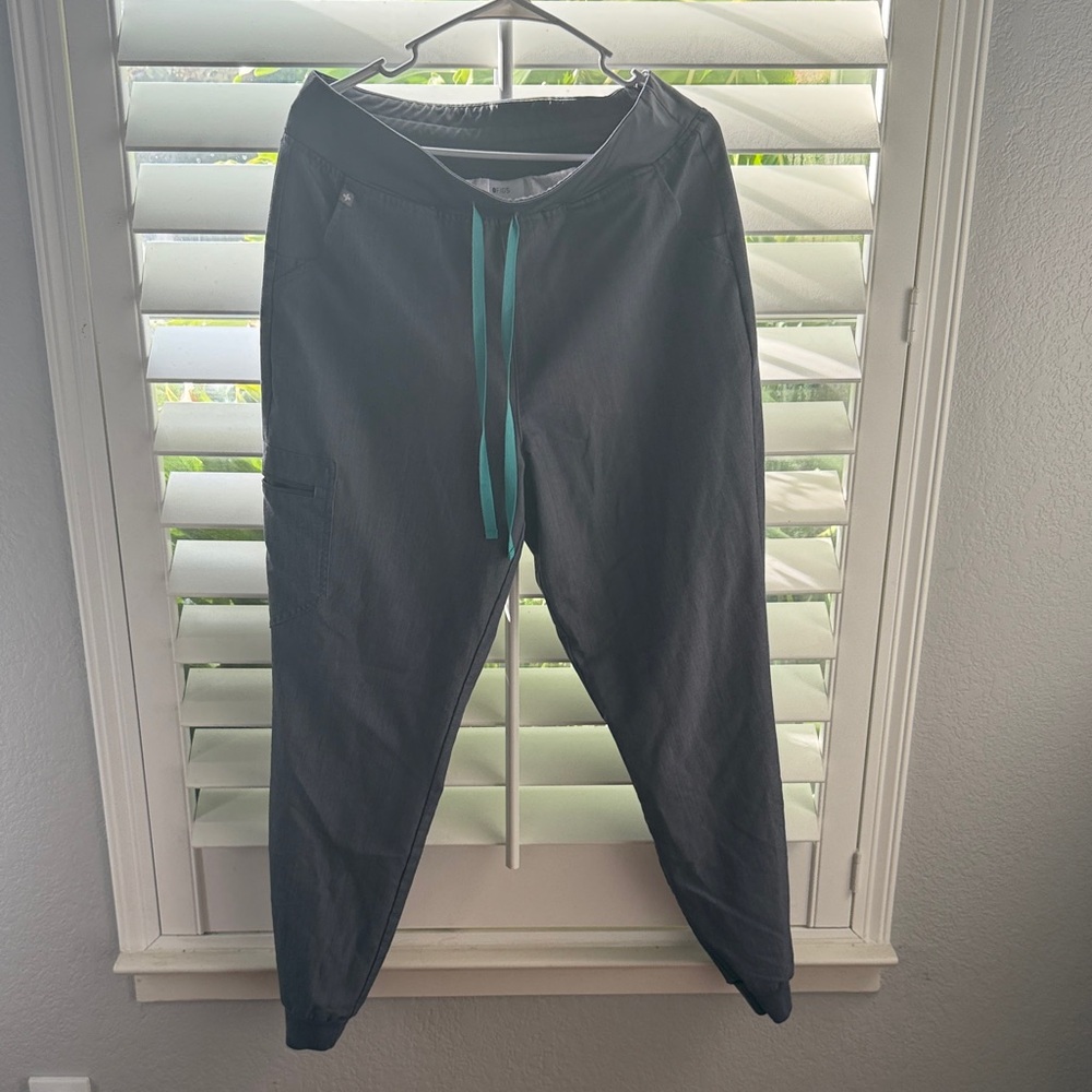 Figs Women's Dark Gray Scrub Joggers with Teal Drawstring